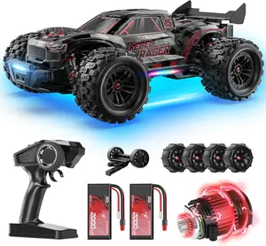 DEERC 1:14 Fast Brushless RC Car, 46+ MPH Off-Road 4WD Truck, 2*3S Lipo Waterproof High-Speed RC Truggy, 7 Lighting Modes, All-Terrain for Snow, Sand & Mud
