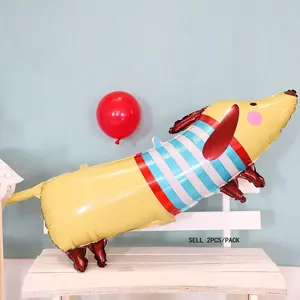 Striped Sausage Dog Balloon, 2 Counts Cute Dog Balloon, Photo Props, Party Background Decoration, Party Supplies, Vanity Decor Accessories, Balloon Animals