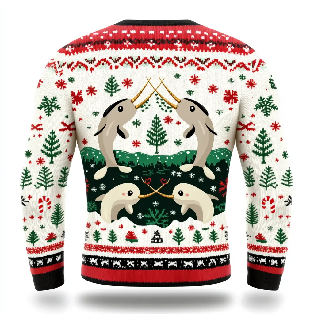 Ugly Christmas Sweater with Narwhals - Funny Holiday Sweater for Family Gatherings & Parties | Perfect Festive Gift for Men, Women, & Kids