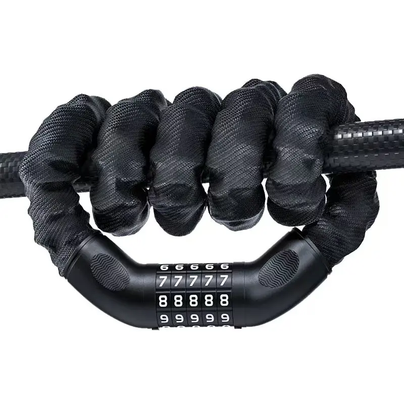 5-Digit Password Combination Bicycle Lock Heavy-Duty Anti-Theft Stainless Steel Chain Lock with ABS Shell & Zinc Alloy Cylinder Wheel Safety for Mountain MTB Road Bike Off-Road Cycling Accessories