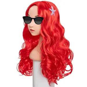 X-HDW06  Mermaid Wig for Girls Costume Accessories Halloween Princess Cosplay Long Curly Red, M