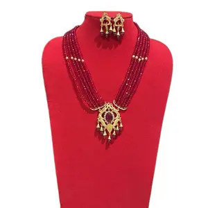 Women's 2-Piece Traditional Layered Nepali Beaded Folk Jewelry Set - Shiny Finish Necklace, Matching Earrings Fashion Accessory, Folk Jewelry Sets