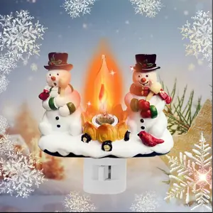 party decoration 2025 Christmas Night Light, 3D Christmas Snowman Campfire Nightlight, Christmas Eve Campfire Flickering Night Light Gifts for Family, 120V Plug-in Powered for Festive Ambiance ﻿ ambient christmas  man
