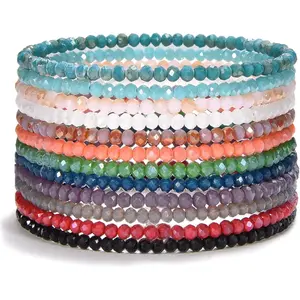 Women Crystal Bracelets Set of 12 – Colorful Multi-Layer Stackable Crystal Bracelets for Women – 6.75" - 7" To Fit Most Wrists with 2x3mm Rondelle Beads -Women Jewelry