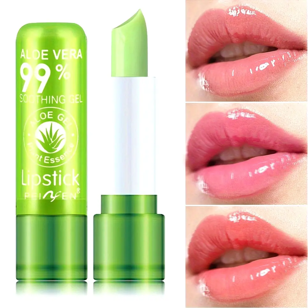 of Aloe Vera Temperature Changing Lip Balm Moisturizing and Hydrating Colored Lip Balm Autumn and Winter Lip Care Products Moisturizing Lipstick