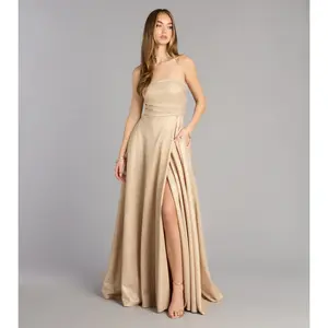 Klaudia Glitter A-Line Slit Formal Dress