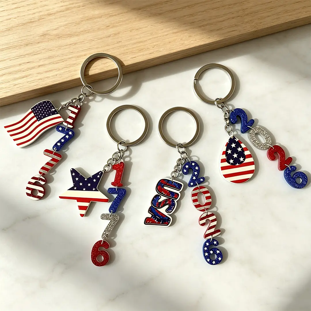 American Flag Keychain USA Patriotic Keychains 4th of July 250th Anniversary 1776-2026 for Independence Day Celebration Souvenir Accessories Cars Bag Purse Charms Gifts ﻿