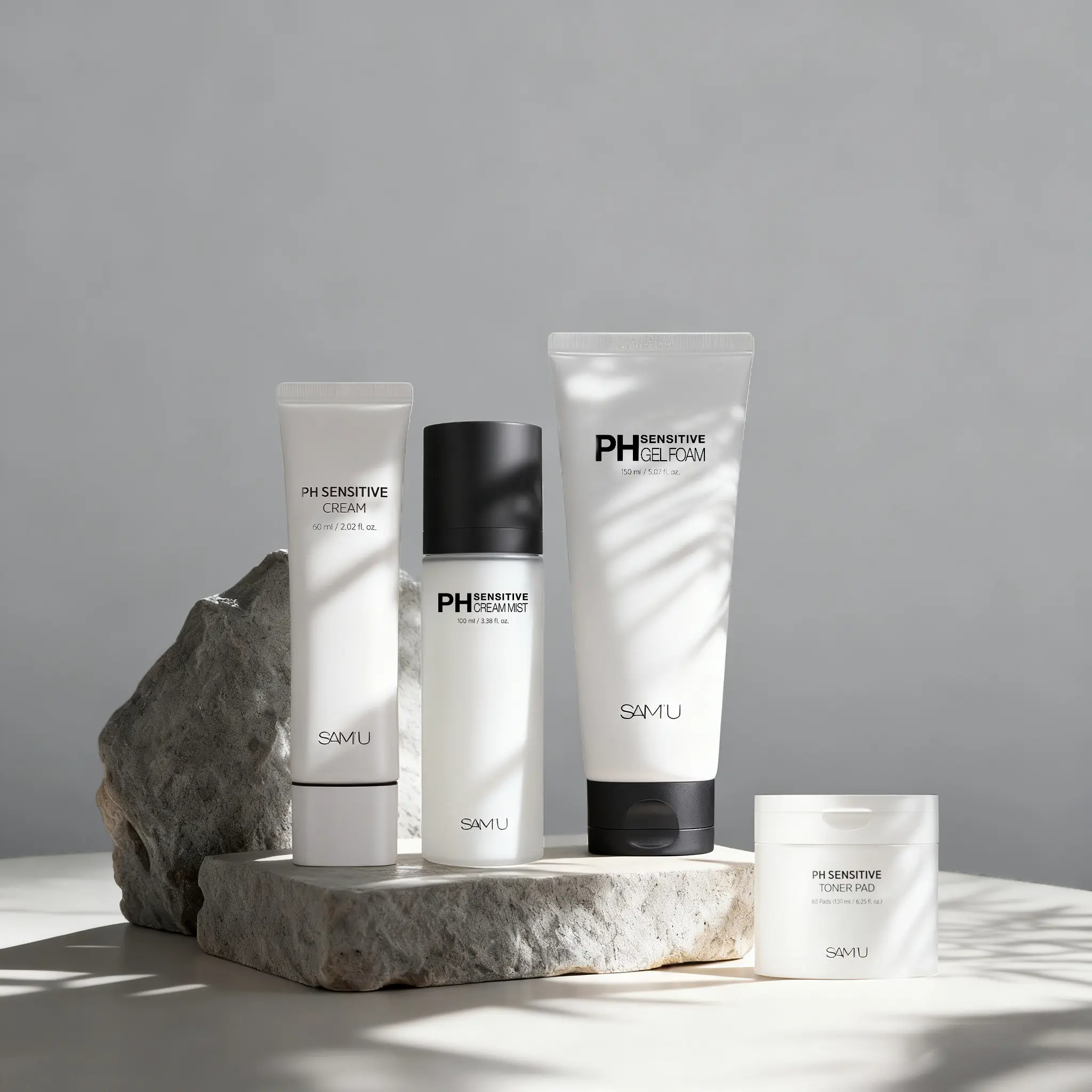 SAM'U PH Sensitive Bundle - Mist, Cream, Toner Pad, Gel Foam, Barrier Strengthening and Repair, Hydrating Formula for Sensitive Skin Dewy