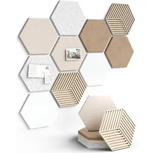 10-Pack Hexagon Felt Bulletin Board Tiles – Cork Board Alternative, Self-Adhesive Pin Board for Wall, with Pushpins & Adhesive Tabs, Stone Beige, HomeDecor