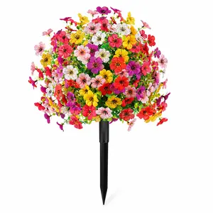 Artificial Flower Topiary Fall Ball Tree with Ground Spike, 1/2 Pack Faux Autumn Flower Shrub, UV Resistant Outdoor Orange Flowers for Porch Patio Garden Yard Decor, Halloween Thanksgiving Decorations summerwins