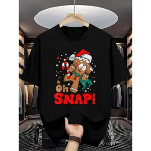 Christmas Gingerbread Man Print Men's  for Holiday Party Lightweight Breathable Cotton   or Round  Machine Washable meme outfits     Classic     Pure Unisex Crewneck White  Crew Neck comfort fit t shirt short sleeve T-Shirt comfortable