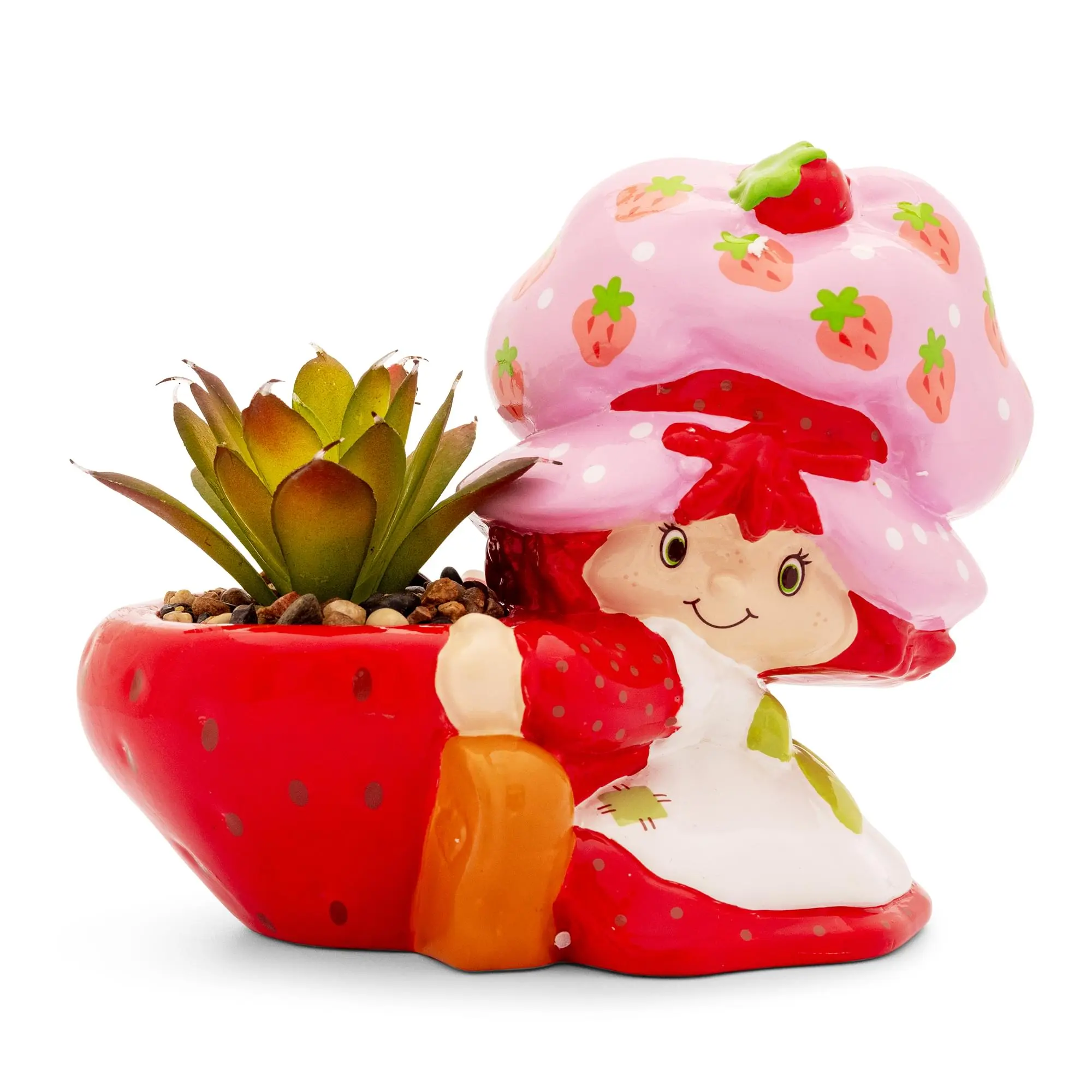 4-Inch Ceramic Strawberry Shortcake Mini Planter, Indoor Plant Holder & Garden Planter Box With Artificial Succulent, Ideal for Decorating My Apartment & Adding Cute Sweetness to Workspaces