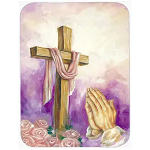212 MAIN Jumbo Rectangular Tempered Glass Cutting Board - Heat Resistant Kitchen Chopping Board, Colorful Easter Themed, with Prayer Cross Design