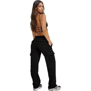 Womens Joggers Casual Baggy High Waisted Sweatpants Straight Leg Sweat Pants with Pocket Black Womenswear