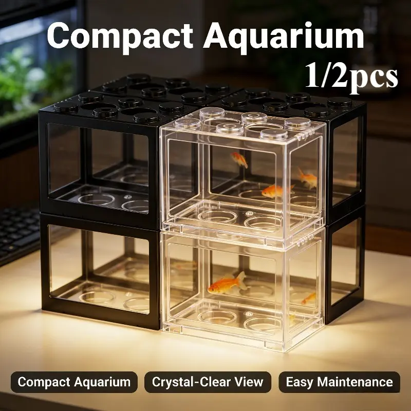 1/2 Pieces,Stackable Mini Betta Fish Tank, Nano Fish Tank, Desktop Small Transparent Aquarium, Creative Home Office Decor, Fishbowl