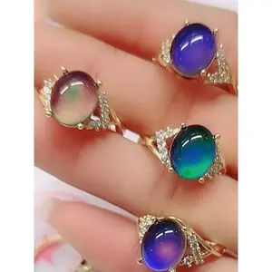 Color Changing Temperature Stone Cross Multi-Diamond Ring, Unique High-End Adjustable Ring, Stylish Mood Ring for Women, Anniversary Ring
