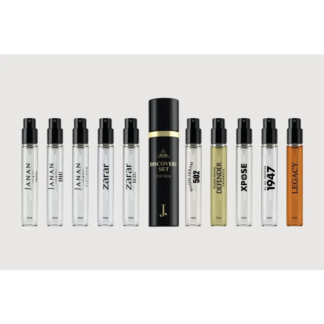 J DOT FRAGRANCES Fragrance Sets for Men, 10-Piece Cologne Discovery Gift Set with Fresh, Citrus, Spicy & Woody Scents, 10 x 10ml Bottles, Men's Fragrance