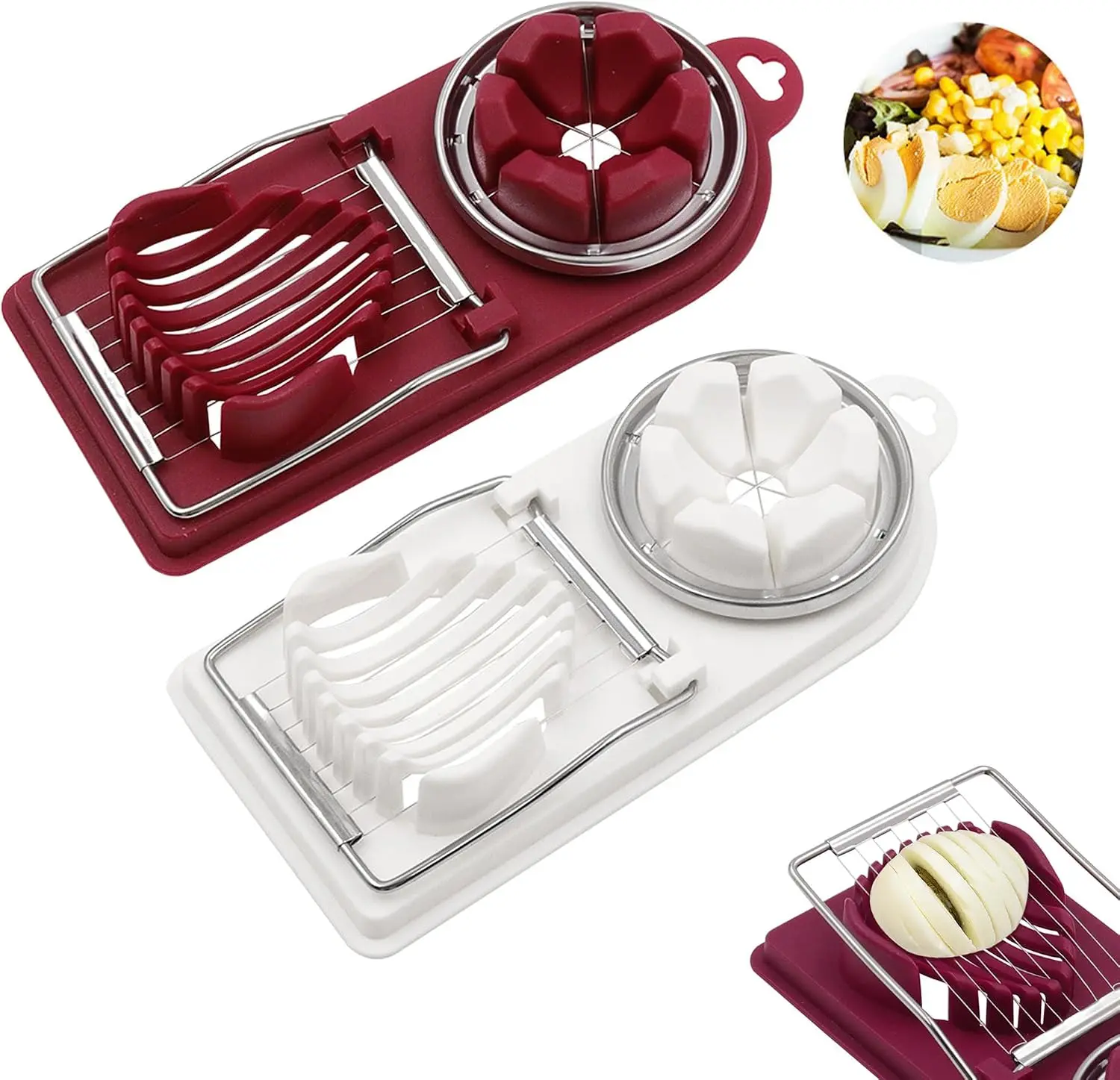 2PCS 2-in-1 Egg Slicer & Shell Cracker, Stainless Steel Multi-Purpose Kitchen Cutter for Boiled Eggs, Cheese, Fruit & Mushrooms