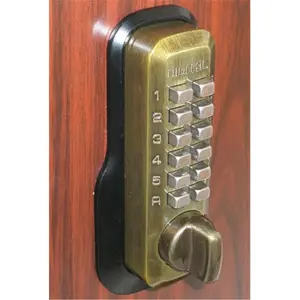 212 MAIN Lockey M-210-AB-EZ Mechanical Keyless Deadbolt with Ez Mount Plate, Antique Brass Finish, Keyless Door Lock for Entry Doors