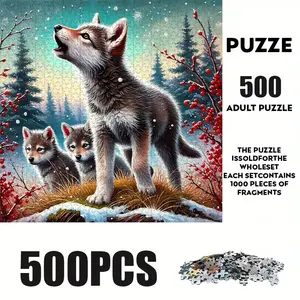 500 Piece Wolf Theme Puzzle Toy, Large Interactive Family Puzzle, DIY Home Decor Brain Challenge, Holiday Scene, Perfect Gift