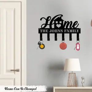 Custom Name Sweet Home Personalized Key Holder for Wall - Metal Key Holder Wall Mount,  Key Rack, Key Hooks on Wall, Coat Rack, Housewarming Gift