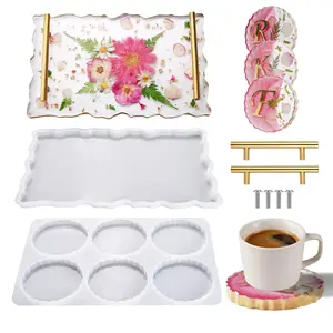 6 Cavity Resin Coaster Molds and Tray Molds with Handle, Epoxy Resin Coaster Molds for Cups Mats, Coaster Silicone Molds for Flower Bouquet Preservation, DIY Art Craft and Home Decoration - LET'S RESIN