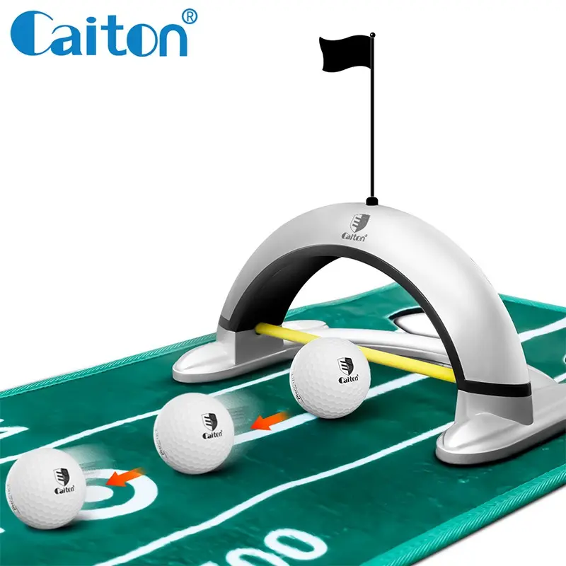 Caiton 1pc Golf Putting Putter Practice Mat, Made of zinc alloy, features automatic ball return function, bottom line design to simulate realistic putting action, suitable for indoor/outdoor golf training, Golf Training Tool, Golf Practice Equipment