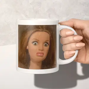 Funny Barbie Face Mug Ceramic Gift for Mom Dad Colleague Friend, Humorous Coffee Cup, Perfect Present Idea, Unique and Fun Design