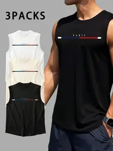 Men's Letter Print Graphic Tank Top, Regular Fit Casual Sleeveless Top for Summer, Men's Top for Daily Wear, Tropical