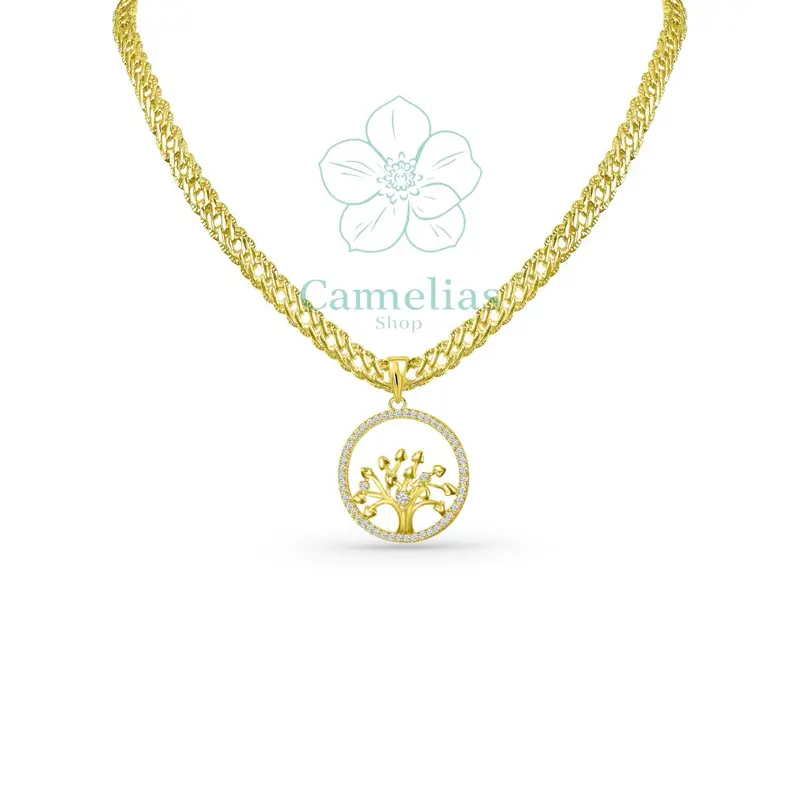 Cameliae Cod 7020 Spanish Chain 18 Inches Long 6 MM Wide with Abundance Pendant Tree Necklace