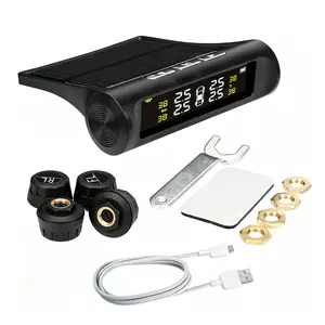 New Tire Pressure Monitoring System Wireless Solar Power and USB Charger Monitor, Colorful LCD Display, TPMS with 4 Sensors & 5 Alarm Modes, Real-time Monitoring Pressure and Temperature for Car RV SUV