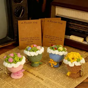 Mini Handmade Flower Keychain Christmas Birthday Easter Gifts for Women Men Grandkids, Stocking Stuffers for Teen, Inspirational Cute Stuff Things, Handmade Emotional Positive Bag Key Chain Decorations