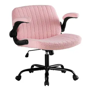 Office Chair with Flip-Up Armrests, Criss Cross Wide Seat Desk Chair for Cross Legged Sitting, Adjustable Height Swivel Vanity Chair for Home Computer Bedroom