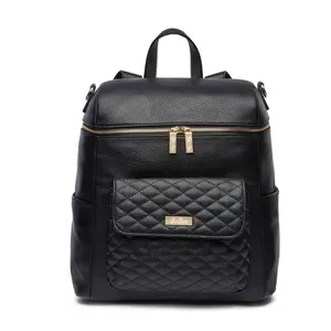Luli Bebe Monaco Diaper Bag  | Premium Vegan Leather Backpack & Tote with Multiple Pockets, Changing Pad & Stroller Straps | Ebony Black