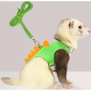 Escape-Proof Ferret Harness and Leash Set - Adjustable Vest with Dinosaur Bell & Soft Leash. Secure, Comfortable Walking Gear for Pet Ferrets, Safe for Outdoor Adventures
