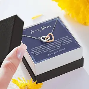 To My Niece, Interlocking Hearts Necklace, Gift For Niece, Niece Gift From Aunt, Niece Birthday, Christmas for Niece from Aunt, Niece Personalized I can't promise to be here for the rest of your life. Necklace Jewelry With Meaningful Messages Card & Box