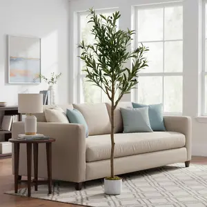 Artificial Olive Tree in Pot – Realistic Trunk & Lifelike Green Leaves – 44 Fruits – Faux Indoor Decorative Plant for Home, Living Room, Office, Tabletop, or Front Door