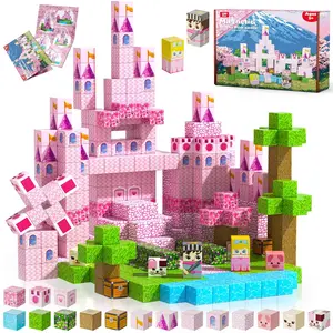 100 Pieces Magnetic Building Blocks, DIY Cube Set, Sakura Snow Castle Theme, Educational Toys, Perfect Choice for Children's Birthday Gifts