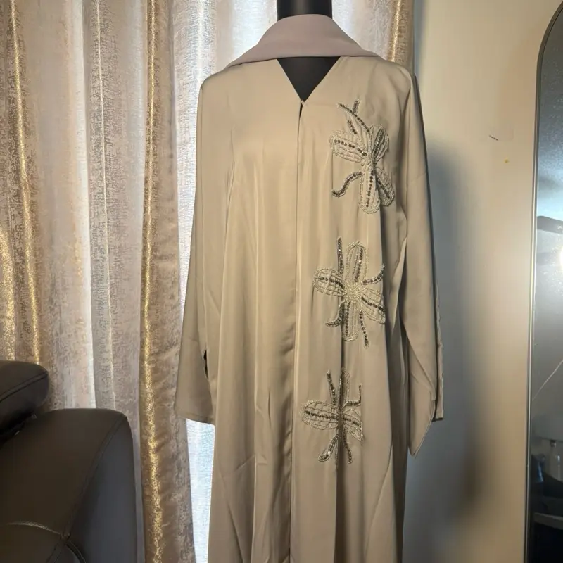 Elegant Gray Floral Beaded Abaya