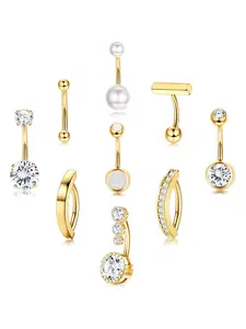 9-piece Classic Belly Ring Set, Stainless Steel Body Piercing Jewelry