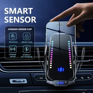 Smart Sensor RGB Lights Rhythem Move Sound Support 66W Wired Charger 15W Faster Wireless Car Phone Holder for iPhone Samsung Android Phones with Dual Mode Charging Magnetic Direct & Wireless Fast Charging Automatic Clamps One Hand Operation Fast Charging