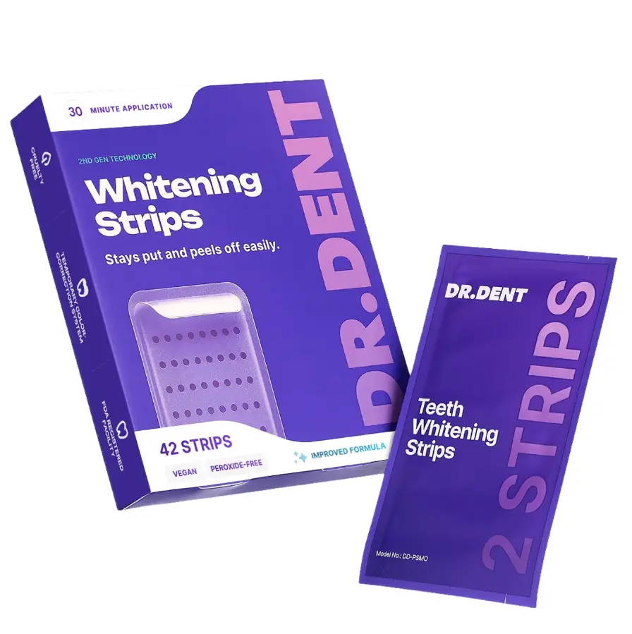 DRDENT Purple Teeth Whitening Strips - 21 Whitening Sessions - Non Sensitive Teeth Whitening - Peroxide-Free