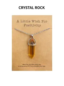 Crystal Hexagonal Topaz Pendant Necklace, Includes Motivational Pocket Blessing Card, Stress Relief Chakra Energy Jewelry, Unisex Fashion Gift, Sentimental necklaces, Celestial Pendant Necklace