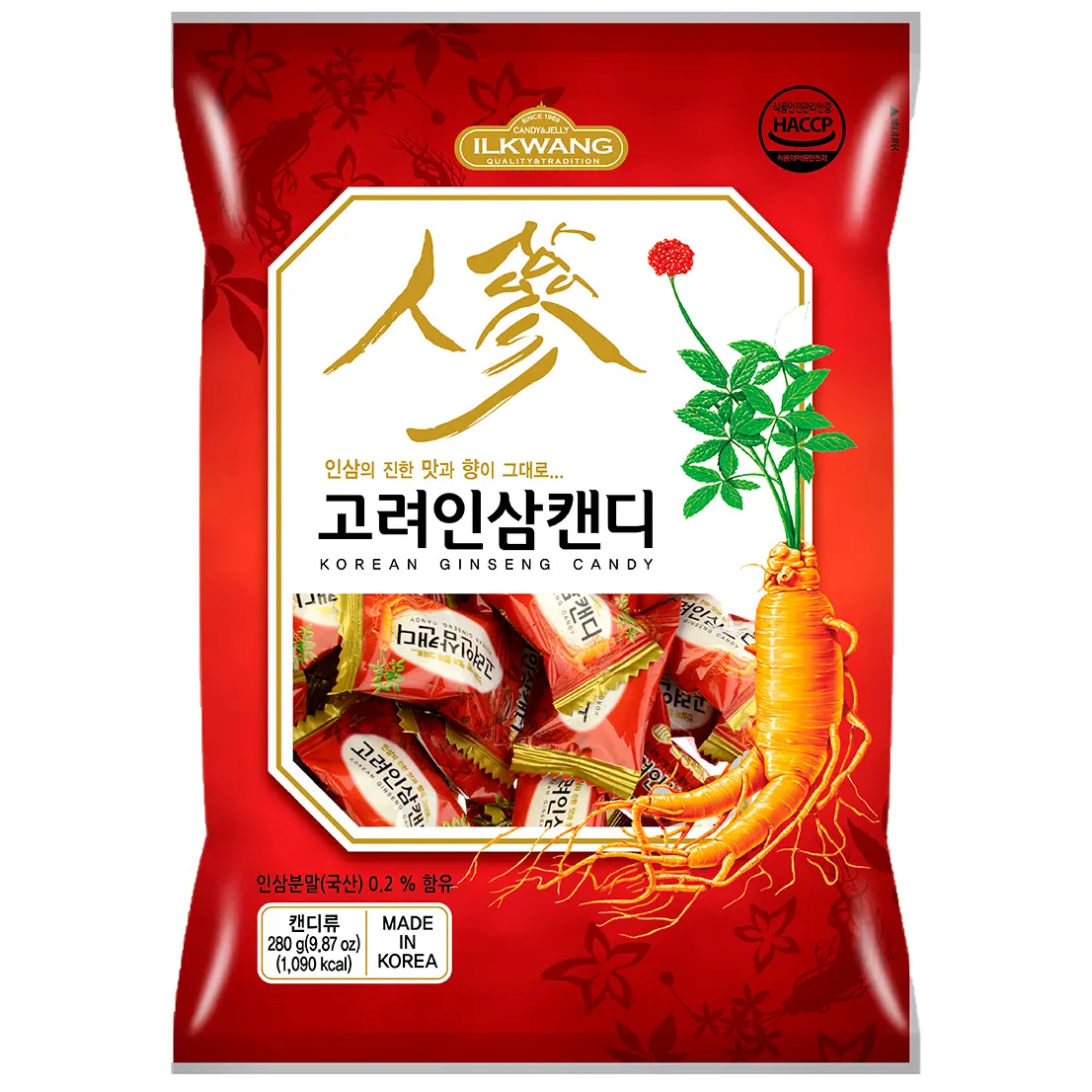 [ILKWANG] Traditional Korean Ginseng Candy - 10oz Sweet Snack, Starch Syrup-Based, Ideal for Cupboard Storage, Commute Carrying in Bags, Suitable for All Ages