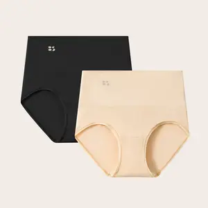 BODYTIPS High Waist Seamless Women Briefs 2-Pack, Laser Cut Anti-Roll Tummy & Hip Contour Underwear, 4-Way Stretch Daily Panties S-3XL, 1 Nude & 1 Black Included, Spandex, Compression