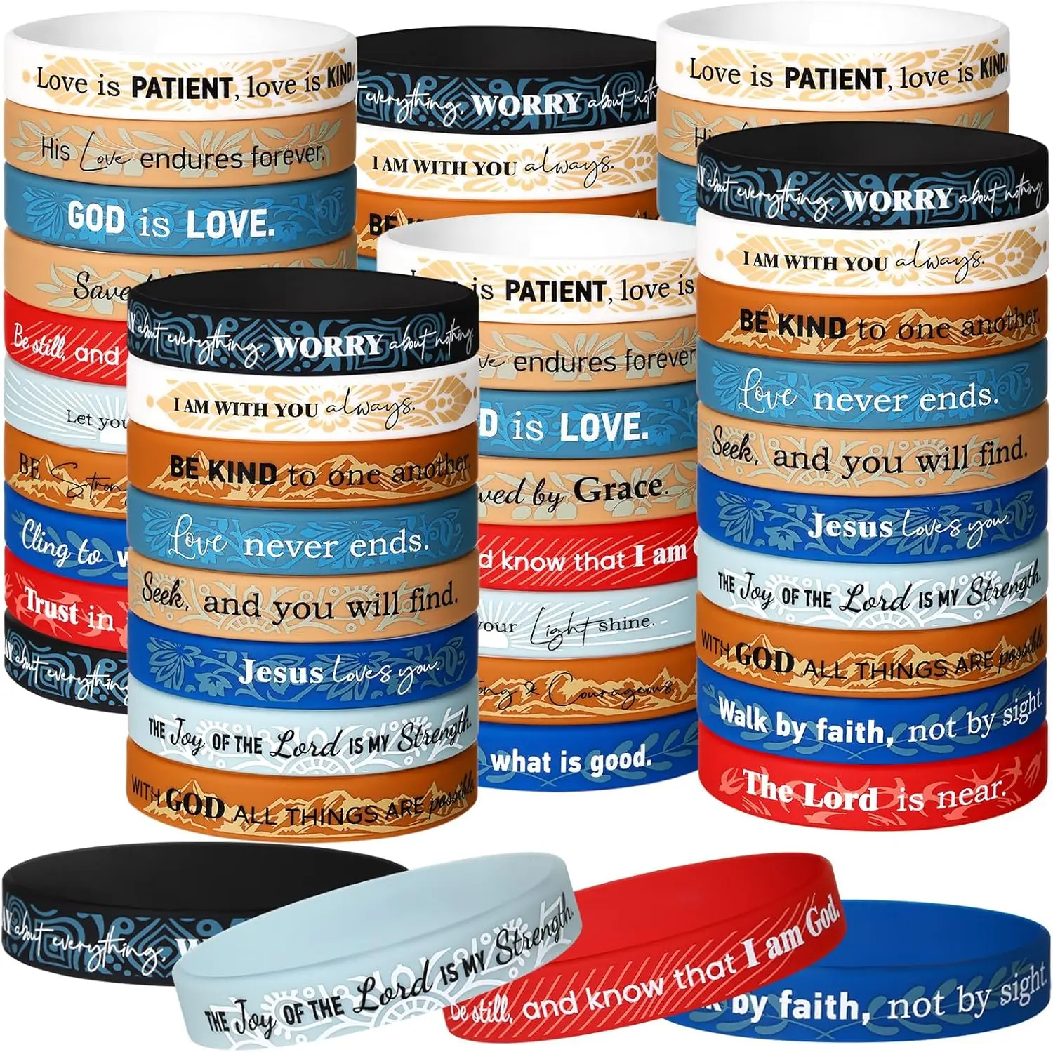 120-Count Unisex Rubber Christian Scripture Affirmation Wrist Bracelets, Bulk Fashion Accessory, Comfortable Flexible Cross Text Jewelry, Faith Decor Christmas Gift for Women, Classic Crucifix Bangles