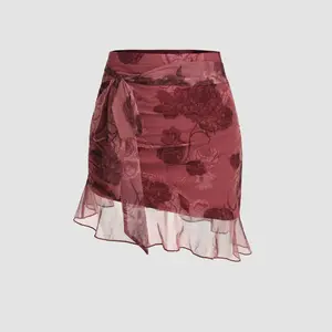 Cider Chiffon High Waist Floral Knotted Mini Skirt