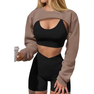 FMEYOA Womens Cropped Sweatshirt Shrugs Long Sleeve Workout Gym Cover Ups Bolero Shrug Y2k Super Crop Tops