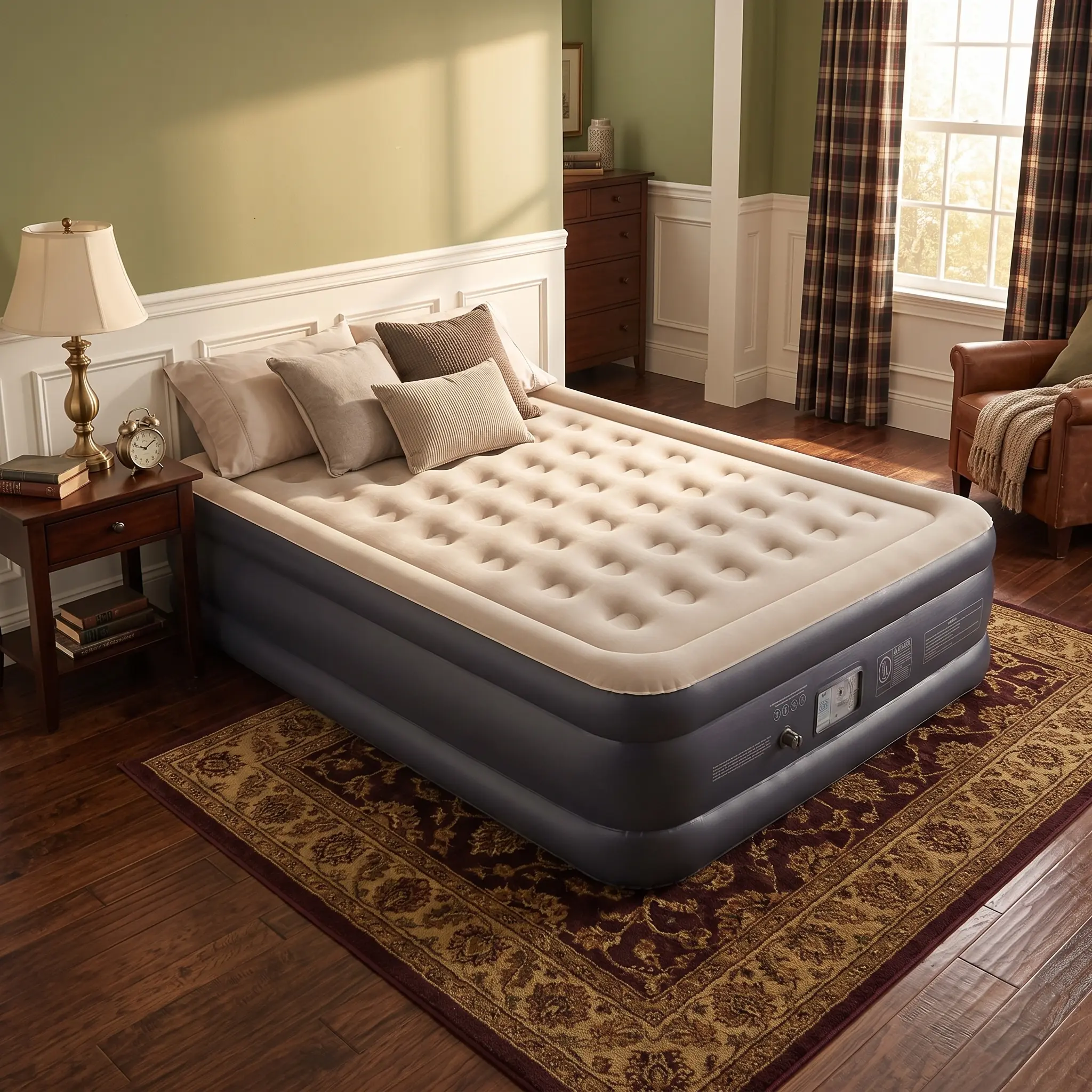 SENNOUL Queen Size Air Mattress with Built-in Electric Pump, 18in Height Patented Coil Beam Support Inflatable Air Bed, Flocked Top Anti-Sagging Air Mattress for Camping Home Guest Room, Supports Up to 650 Lbs