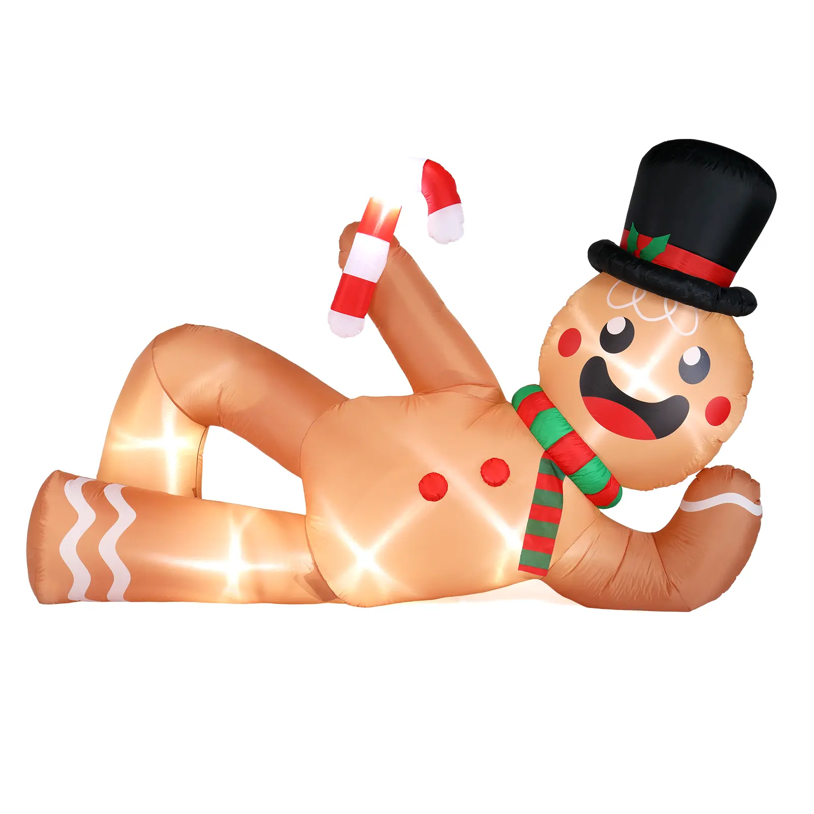 9.8 FT Lighted Christmas Inflatable Decoration, Large Inflatable Lying Gingerbread Man, Funny Blow Up Yard Decorations with Built-in LED Lights for Holiday Party Front Yard Lawn Garden Decor